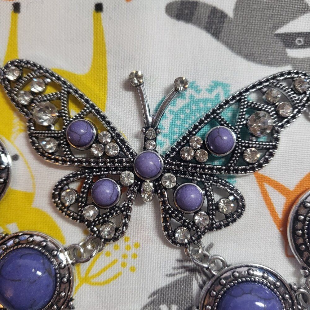 Mojave Purple Butterfly Crystal Bib Necklace - Picture 5 of 6